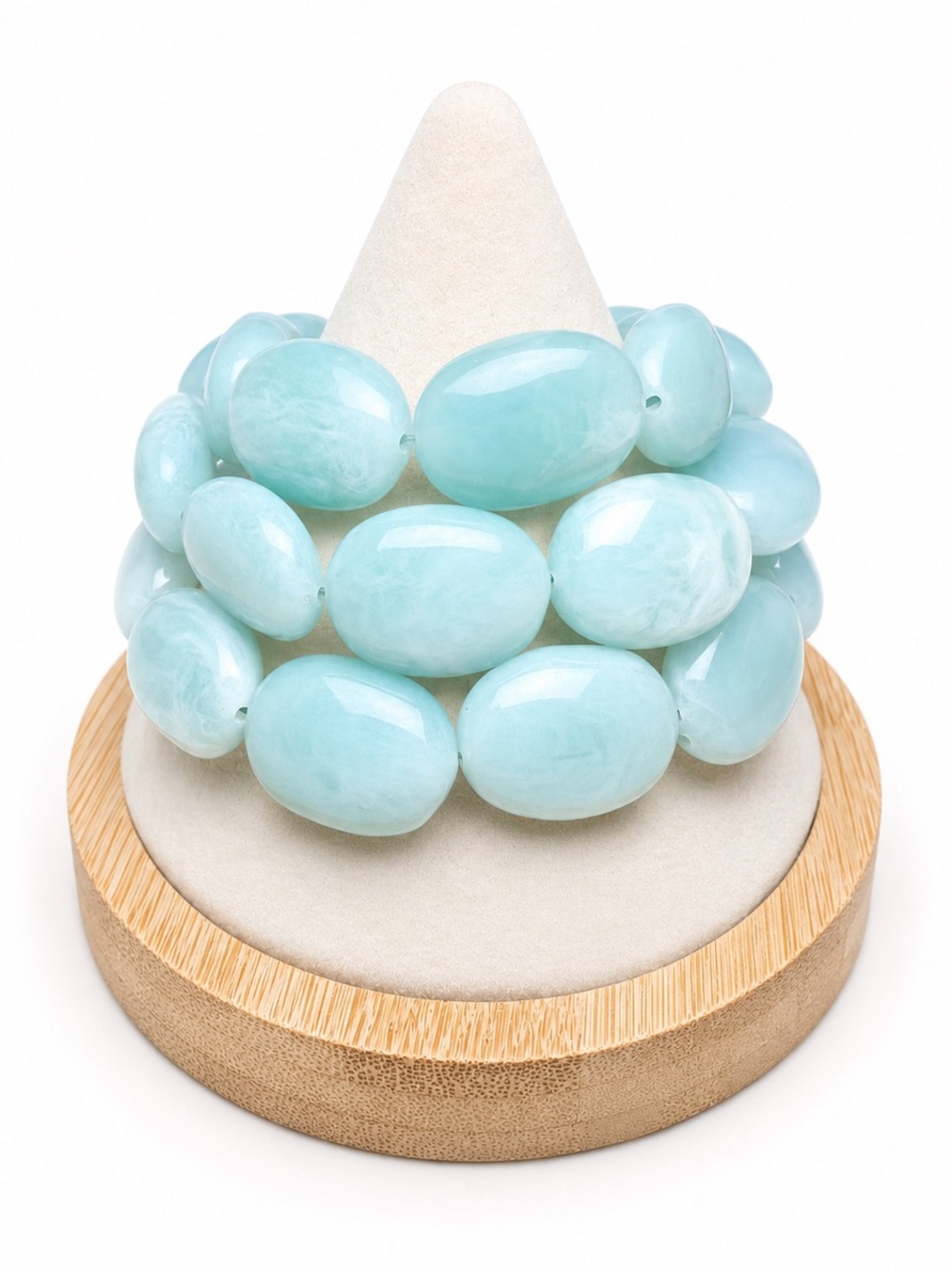 Chunky Aqua Blue Oval Bead Stretch Bracelet Boho Statement Layered Bracelet
